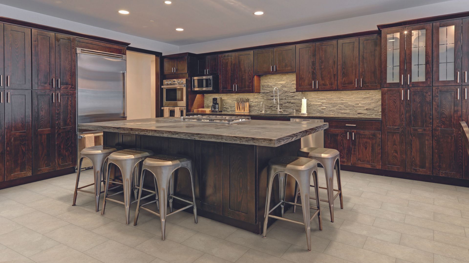 Luxury vinyl tile flooring in a kitchen.